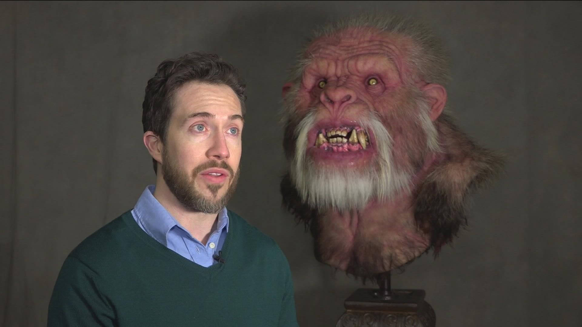 Bigfoot, green sweater, ape head bust, Full HD Desktop Wallpaper