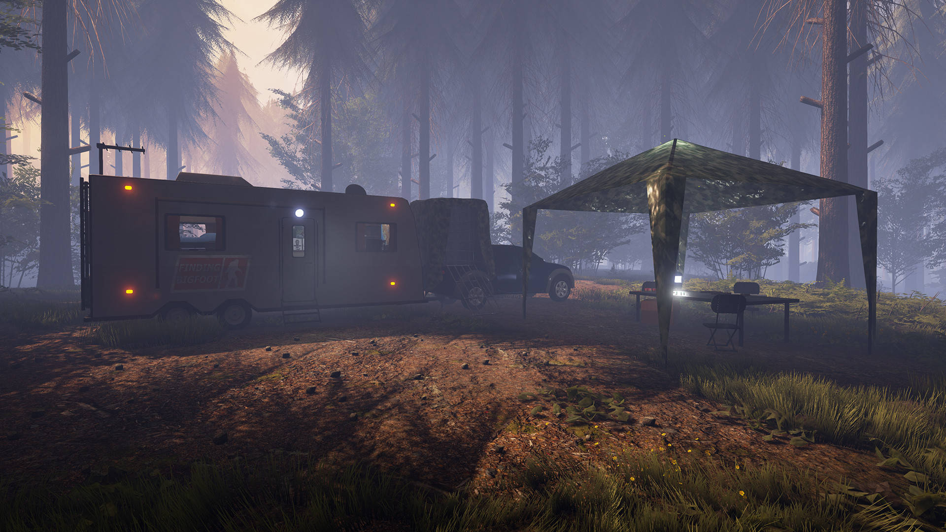 Bigfoot, camper van, tent, Full HD Desktop Wallpaper