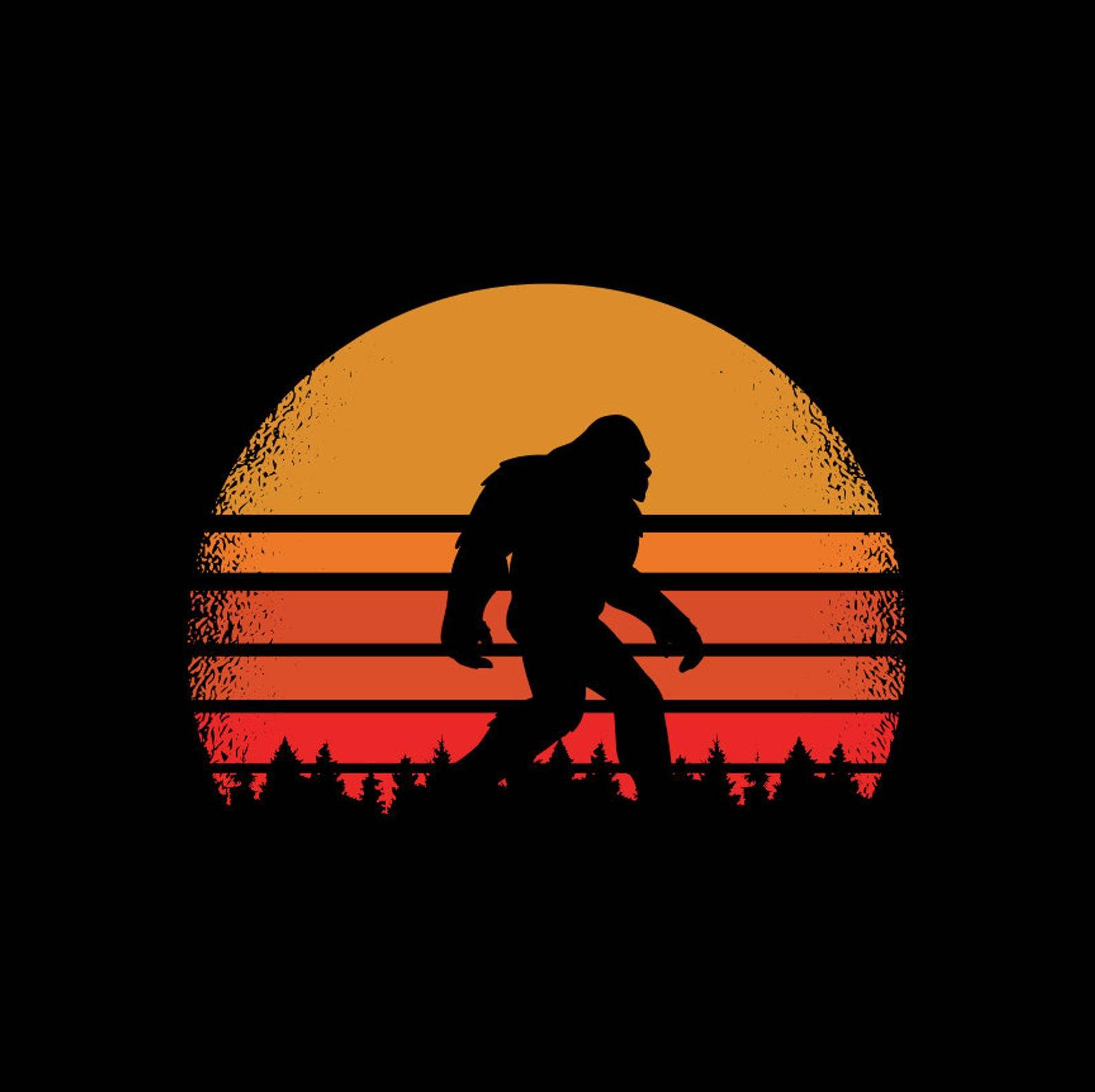 Bigfoot, vibrant sunset, horizontal stripes, HD Desktop Wallpaper