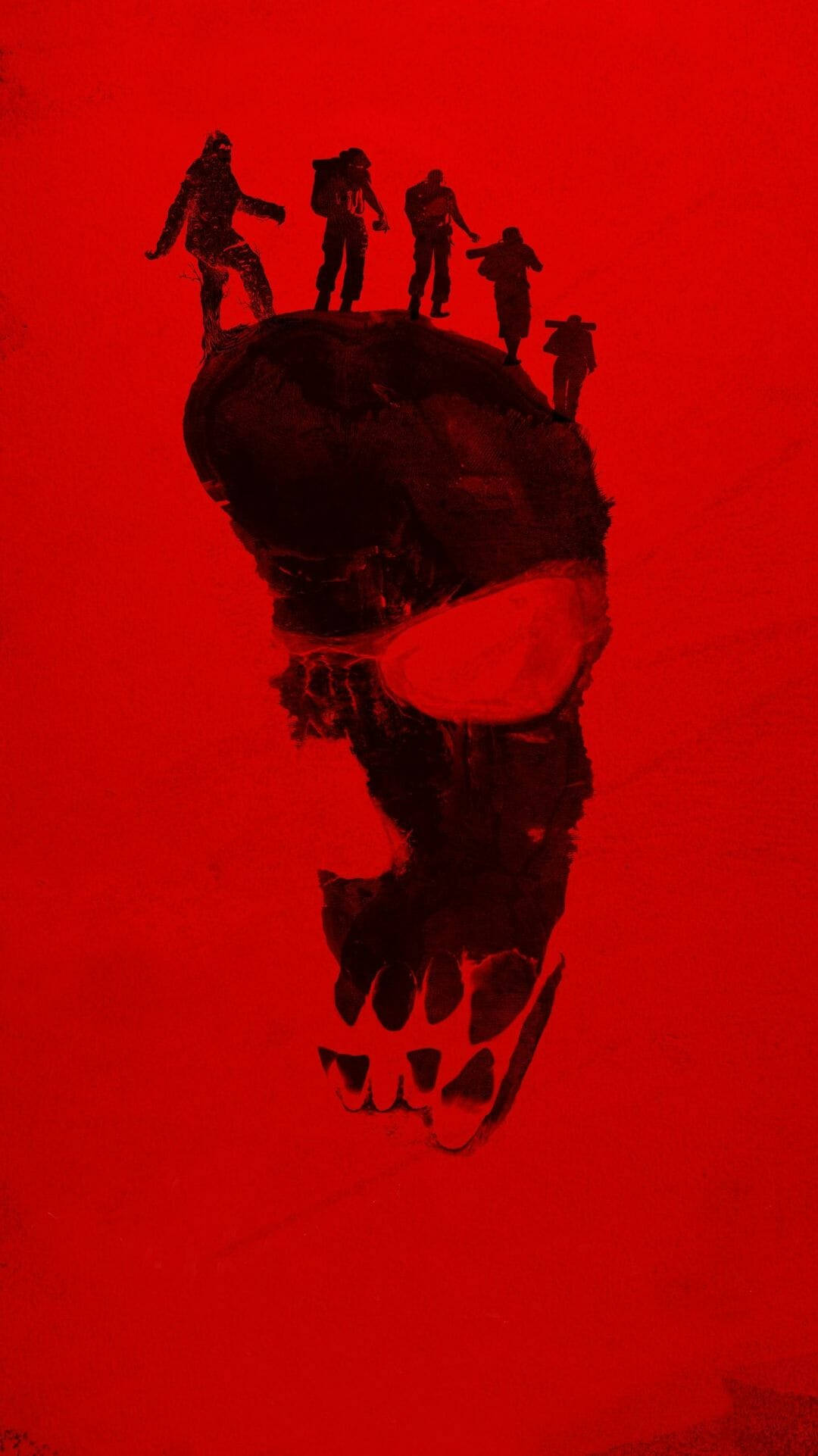 Bigfoot, forest, vivid red background, Full HD Phone Wallpaper