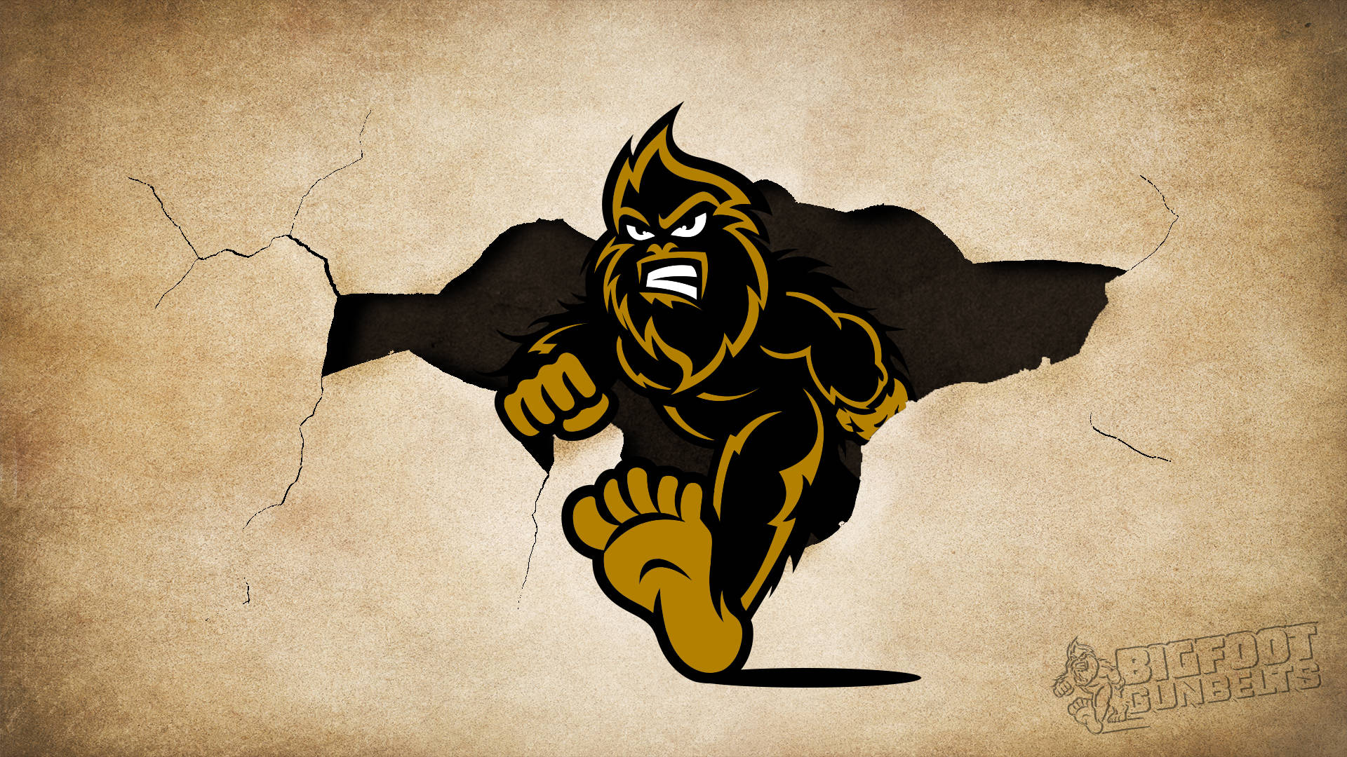 Bigfoot, black and gold, parchment, Full HD Desktop Wallpaper