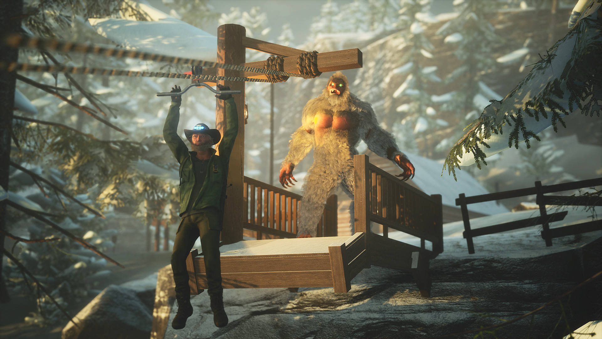 Bigfoot, snowy forest, hunter, Full HD Desktop Wallpaper