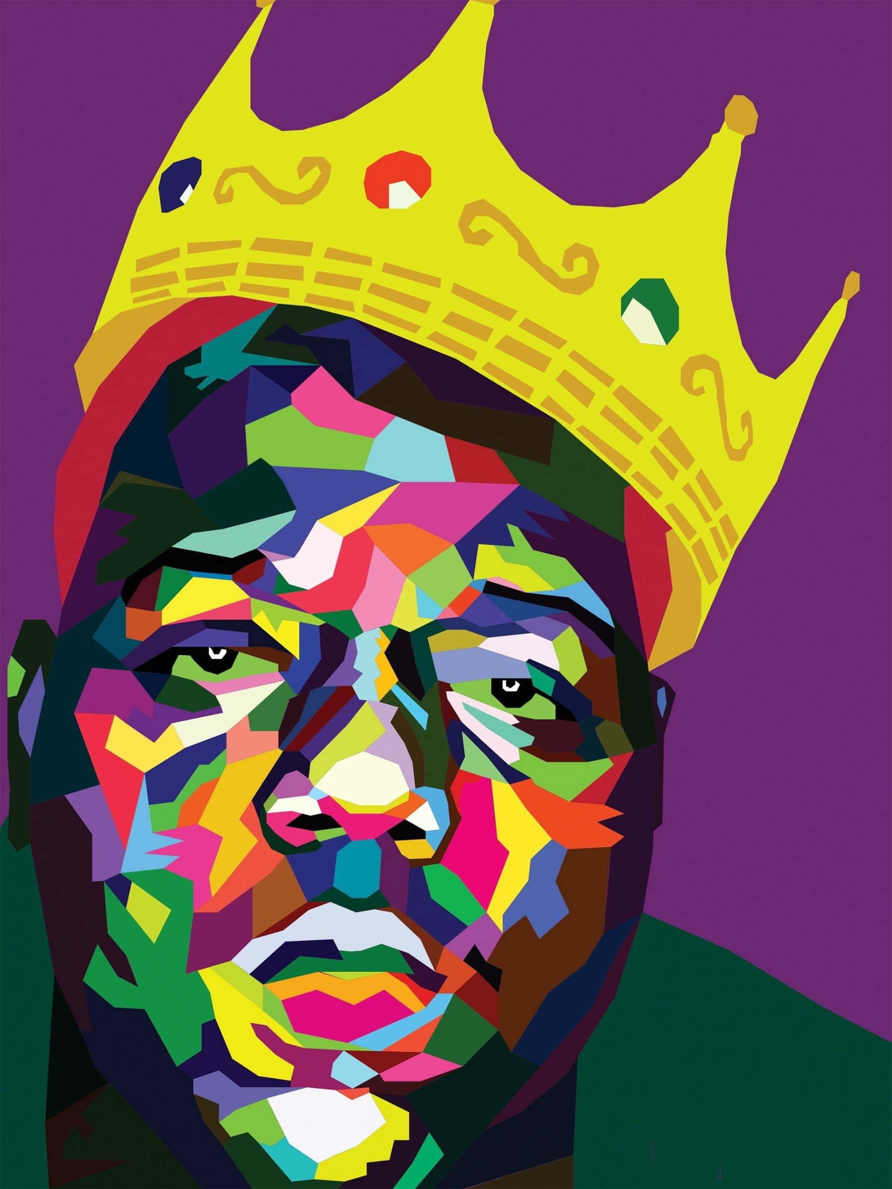Biggie Smalls, crowned man, multicolored angular facets, Full HD Phone Wallpaper