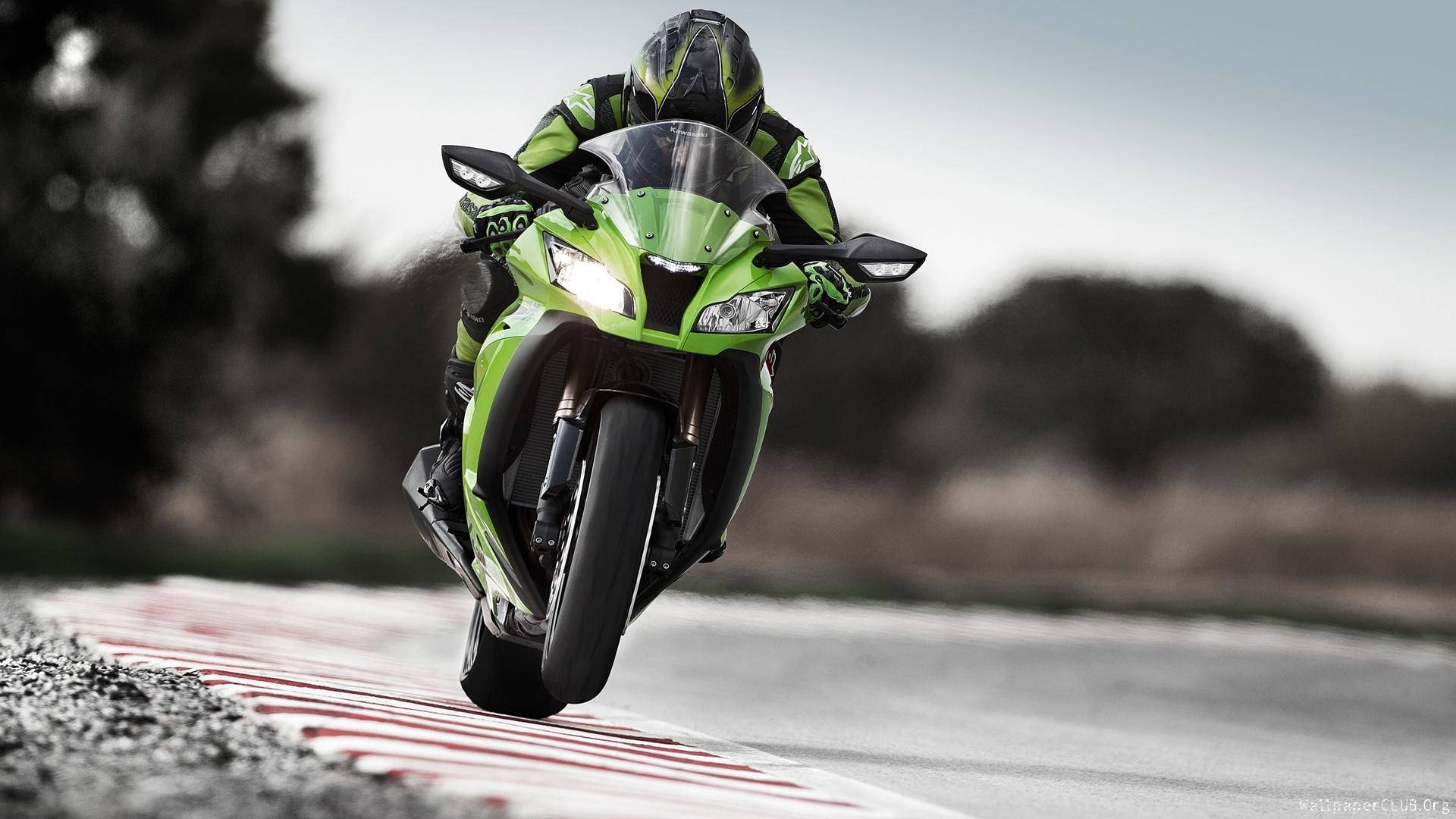 green gear, vibrant green sport motorcycle, racetrack, Full HD Desktop Wallpaper