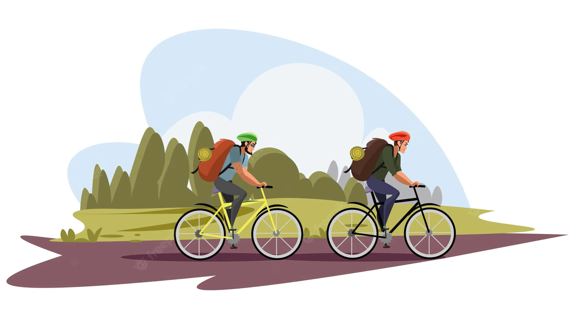 Bike Ride, winding path, stylized green hills, Full HD Desktop Wallpaper