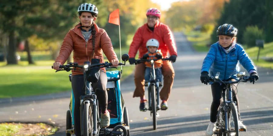 Bike Ride Together, family of four, bicycles, SD Desktop Wallpaper