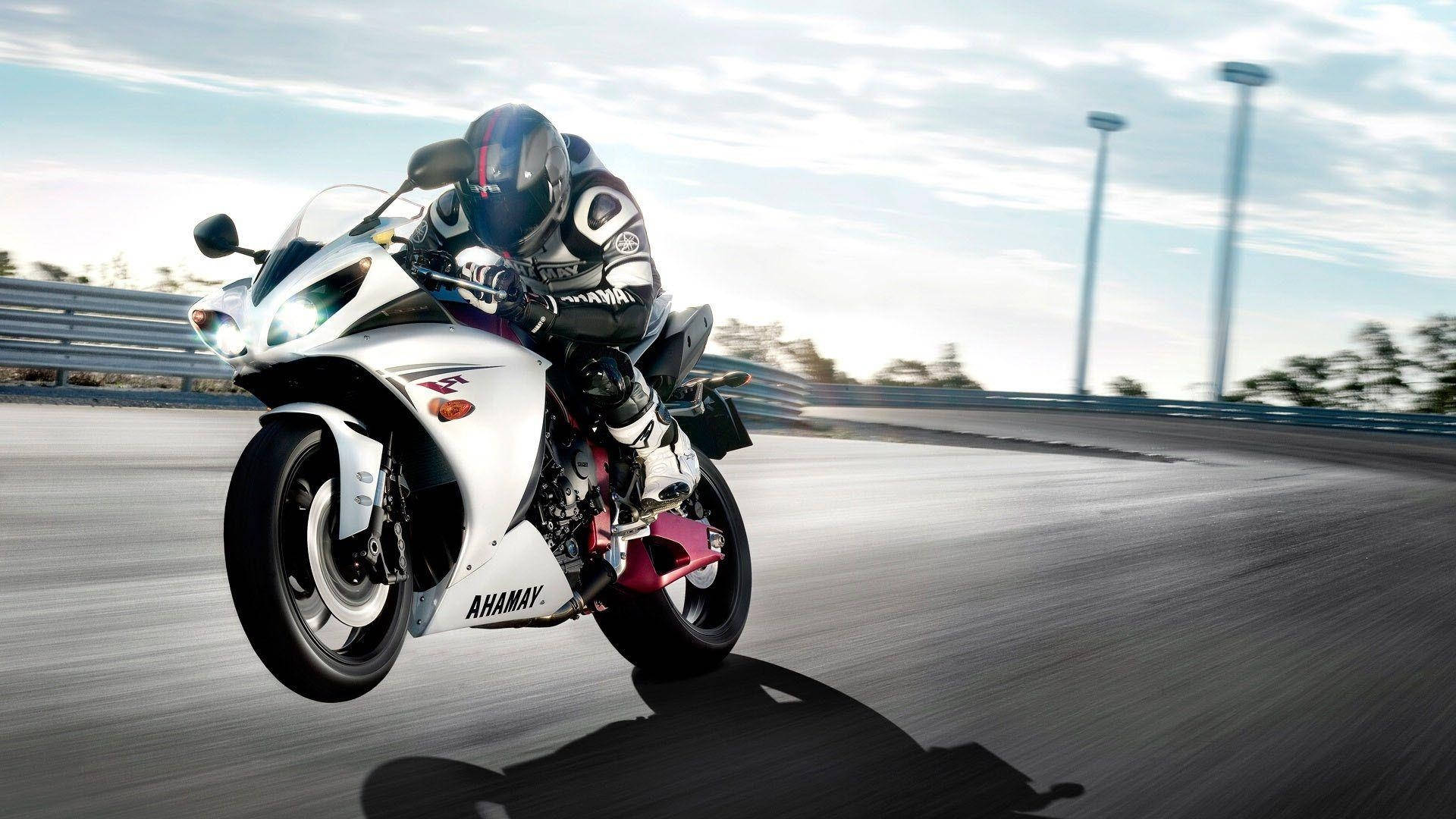 swift bike ride, white and red sport motorcycle, racetrack, Full HD Desktop Wallpaper