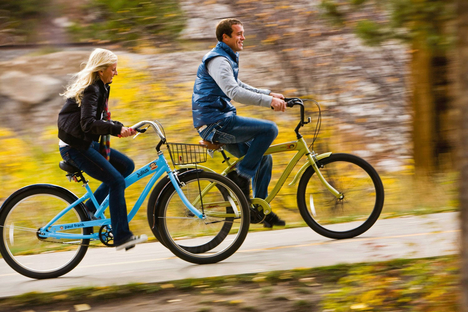 Bike Ride On Trails, colorful bicycles, paved path, HD Desktop Wallpaper