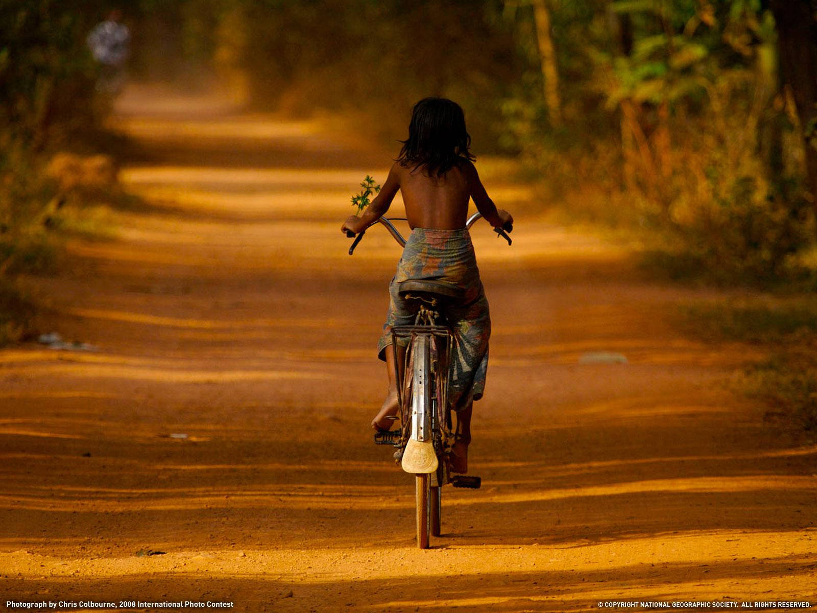 child, bicycle, dirt road, HD Desktop Wallpaper