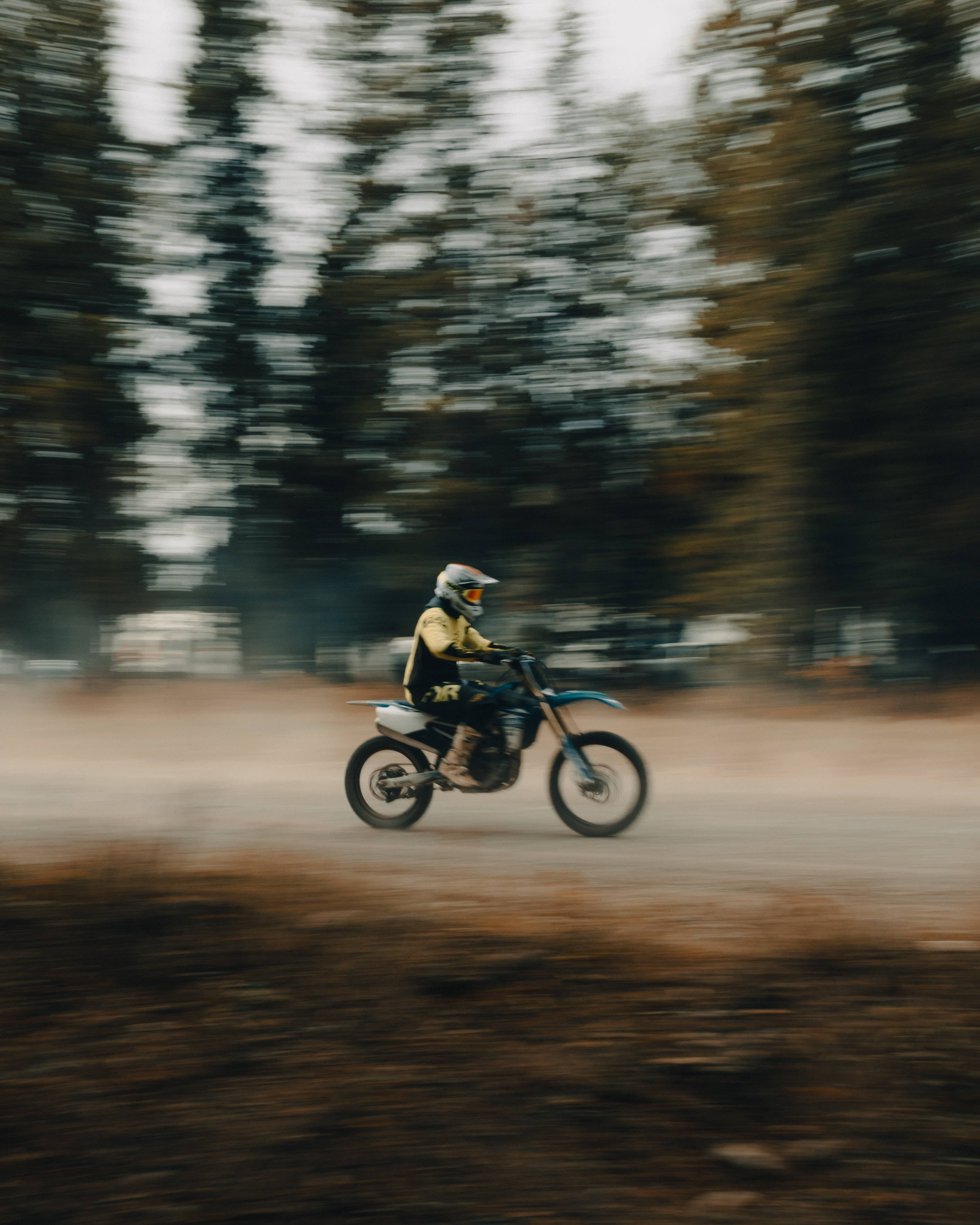 dirtbike blur, motocross rider, forest trail, 2K Phone Wallpaper