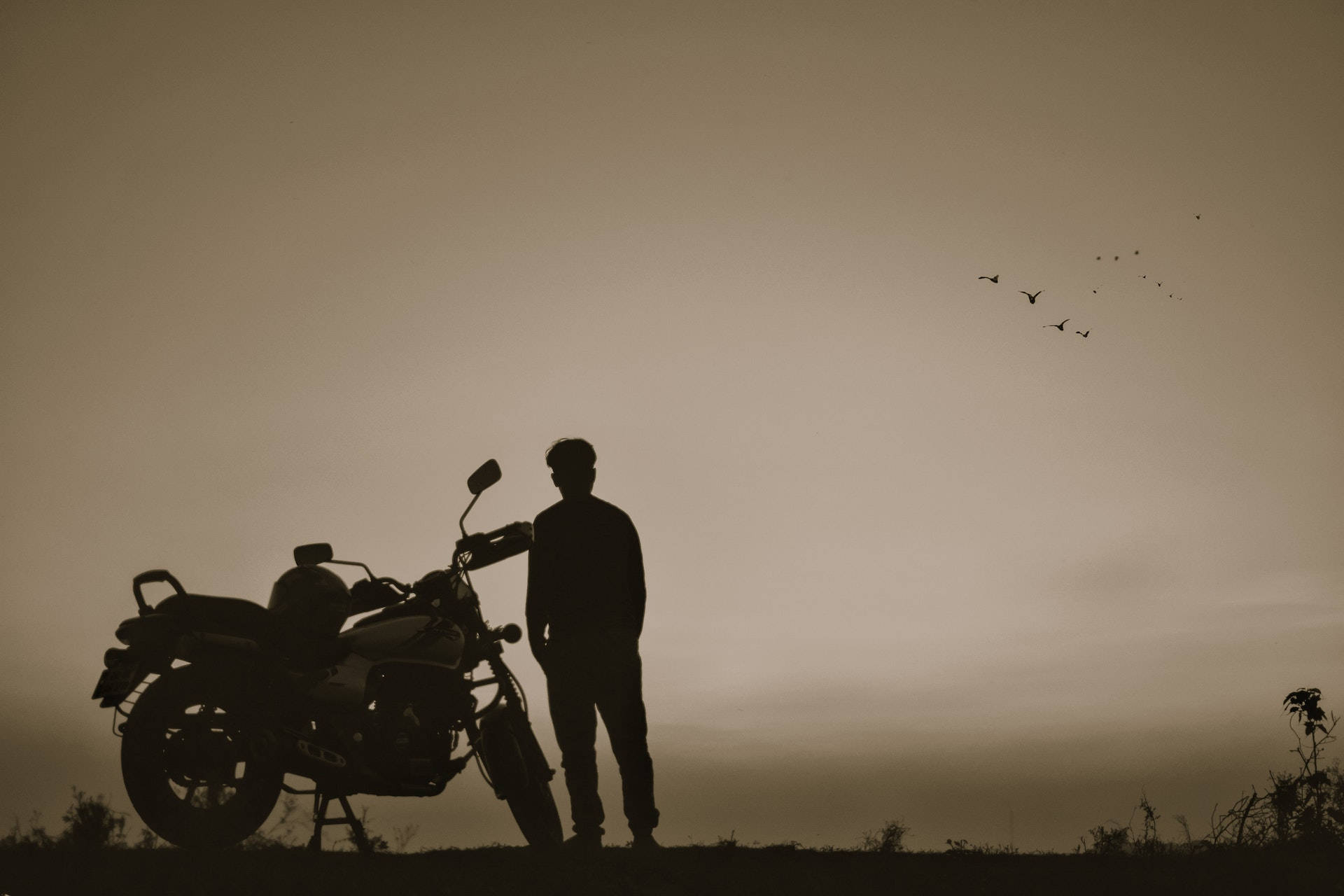 Bike Rider, motorcycle, silhouette, Full HD Desktop Wallpaper