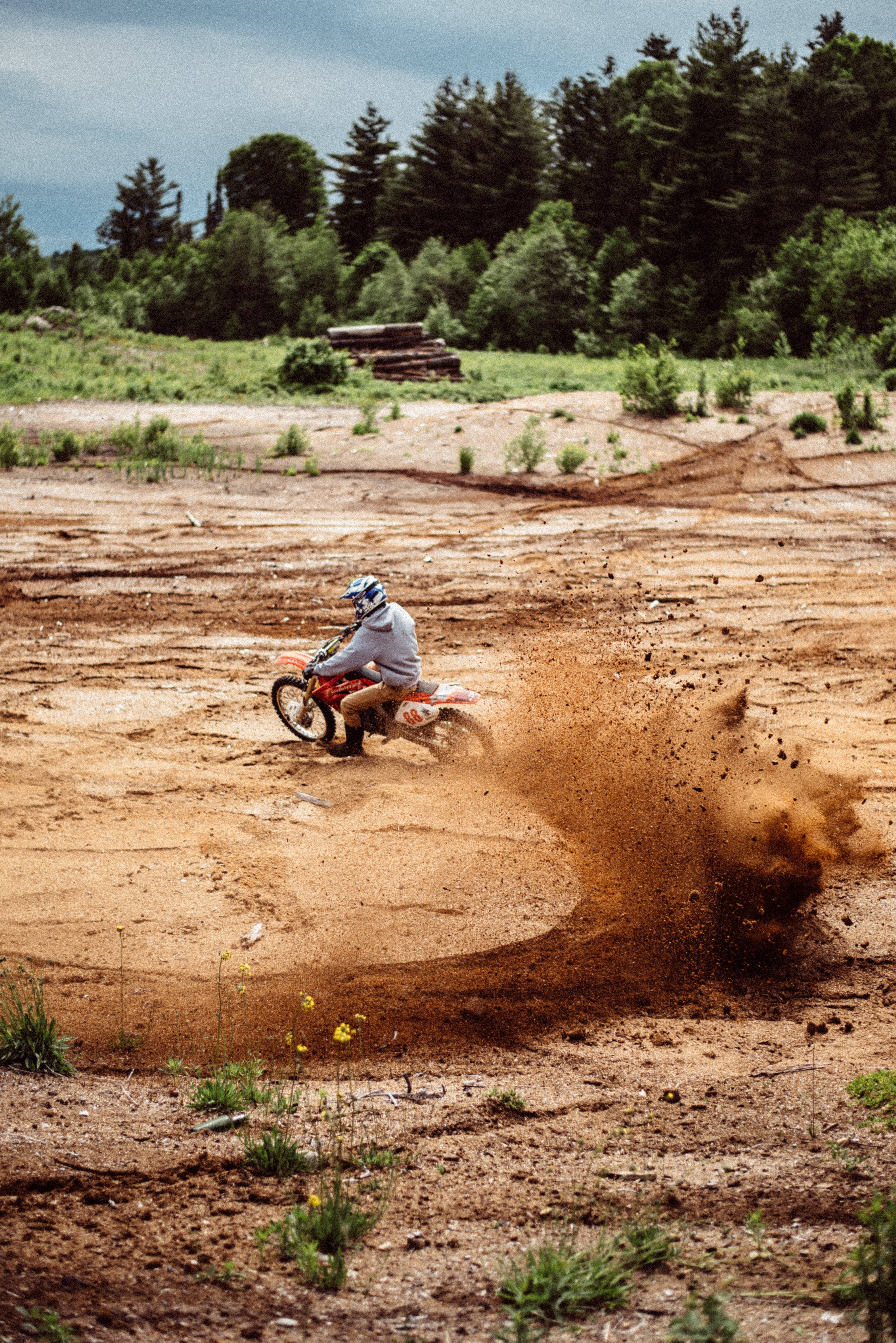 dirtbike, motocross rider, dusty dirt track, 5K Phone Wallpaper