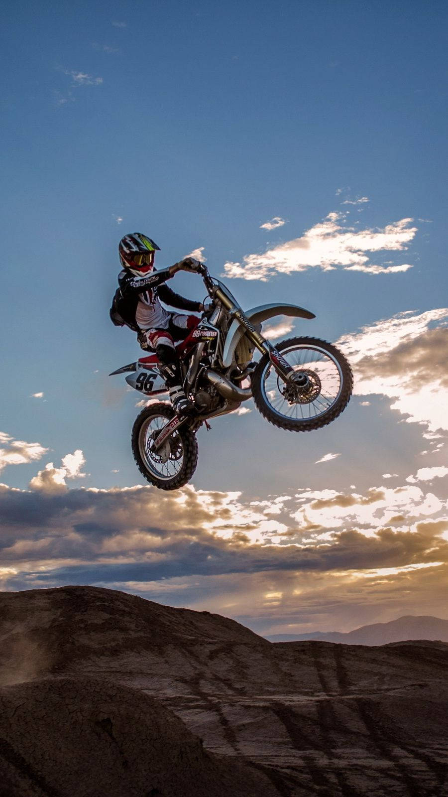 freestyle motocross, dirt bike, golden sunset sky, HD Phone Wallpaper