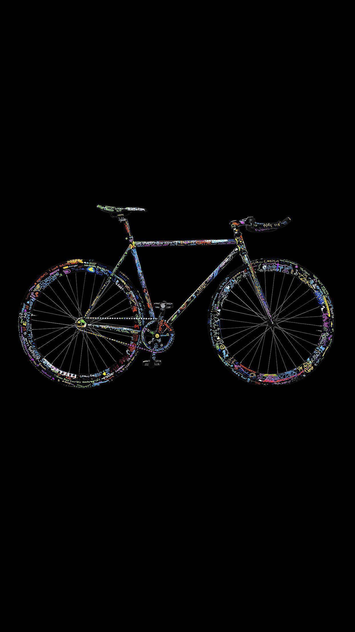 fixie, graffiti-style patterns, black background, Full HD Phone Wallpaper