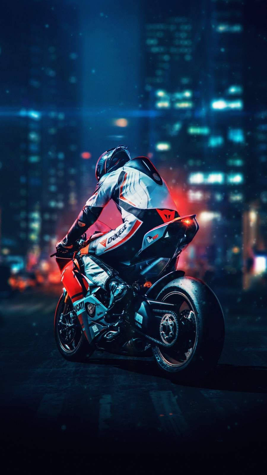 sport bike, neon-lit cityscape, rain-slicked, HD Phone Wallpaper