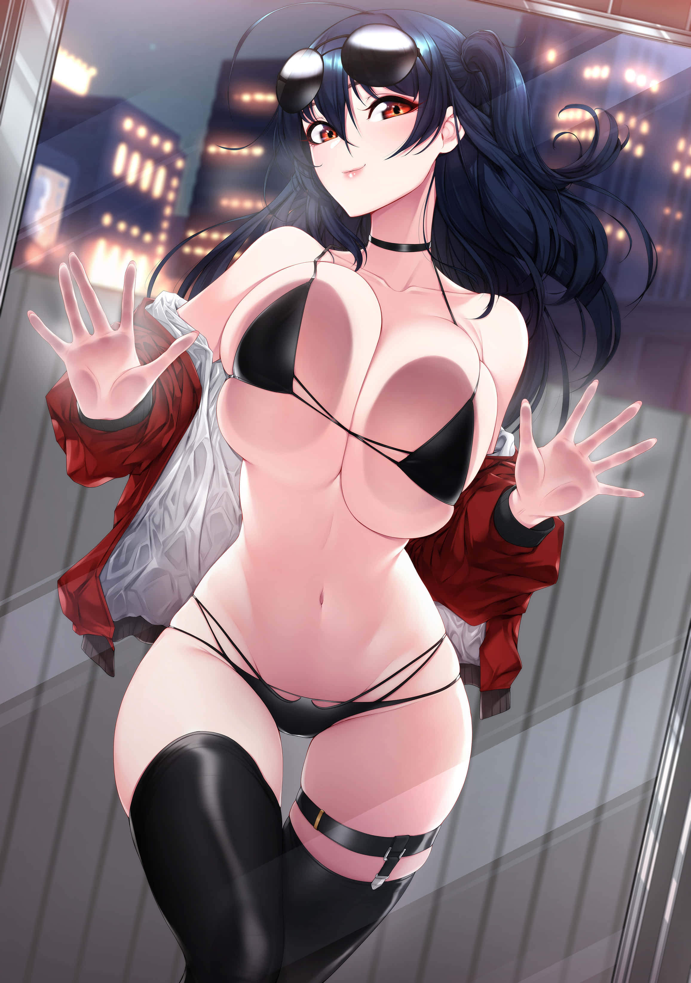 anime girl, dark hair, red eyes, 2K Phone Wallpaper