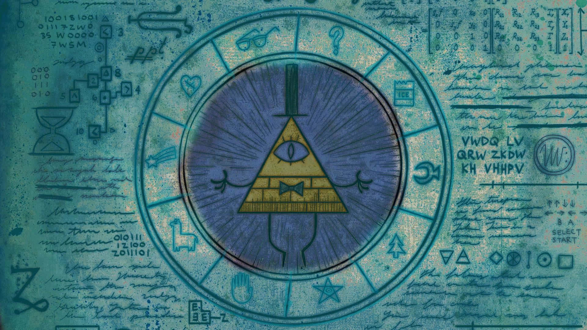 Bill Cipher, teal-toned, mystical diagram, Full HD Desktop Wallpaper