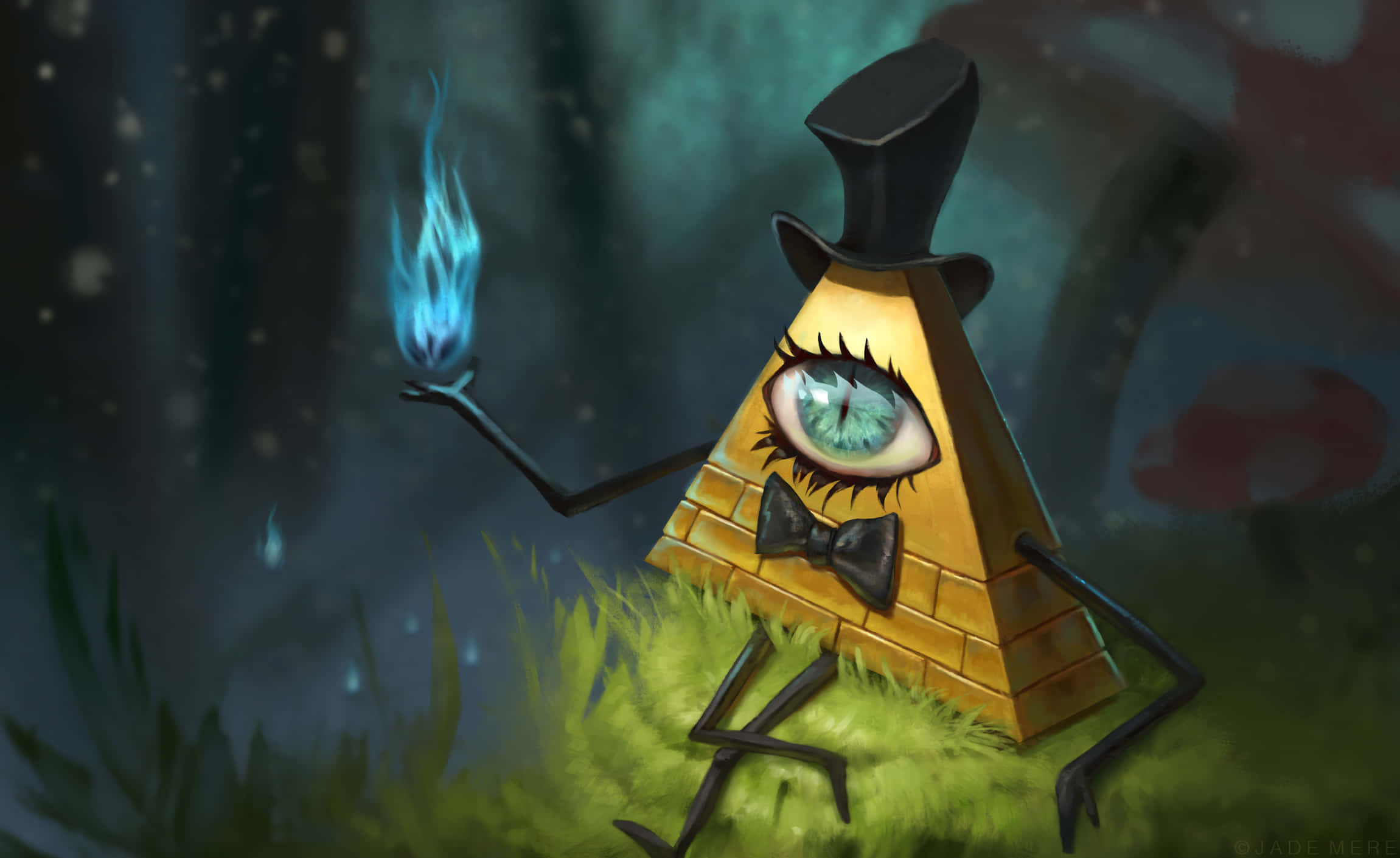 Bill Cipher, golden pyramid, top hat, Full HD Desktop Wallpaper