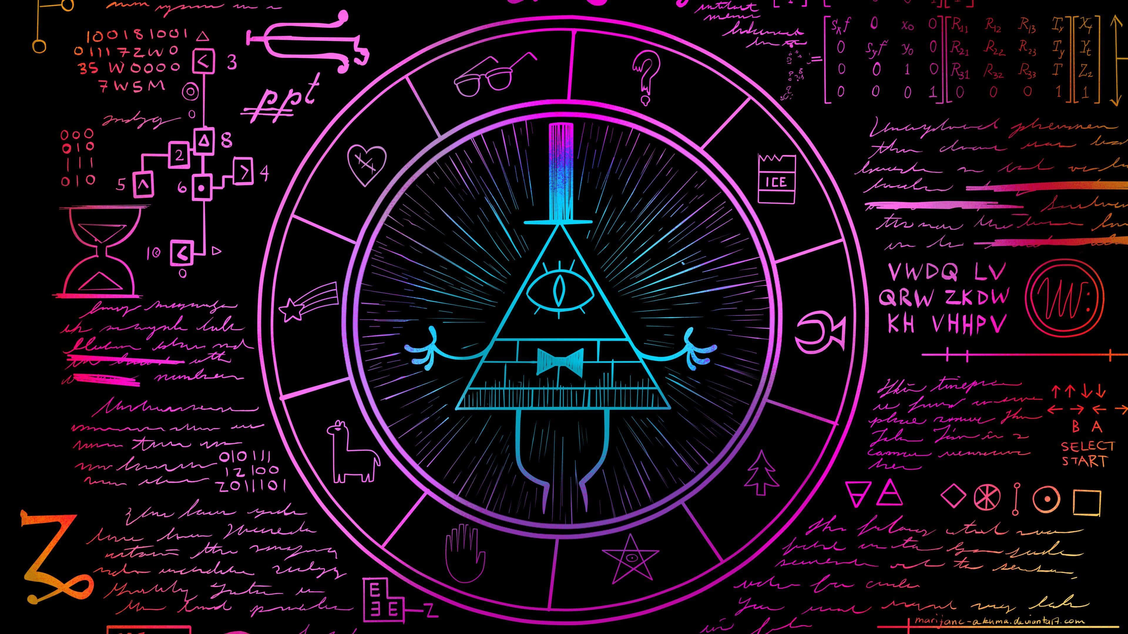 Bill Cipher, neon, purple, 4K Desktop Wallpaper