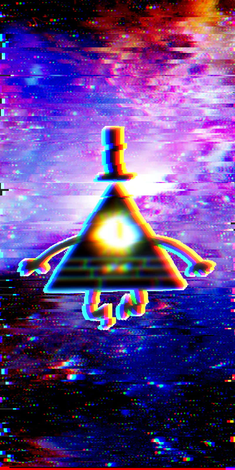 Bill Cipher, glitchy triangle, cosmic nebula, HD Phone Wallpaper