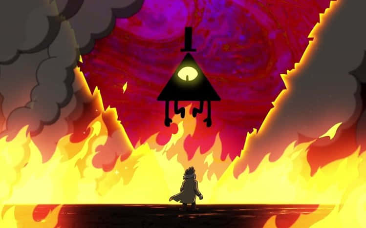 Bill Cipher, glowing eyes, fiery chasm, SD Desktop Wallpaper