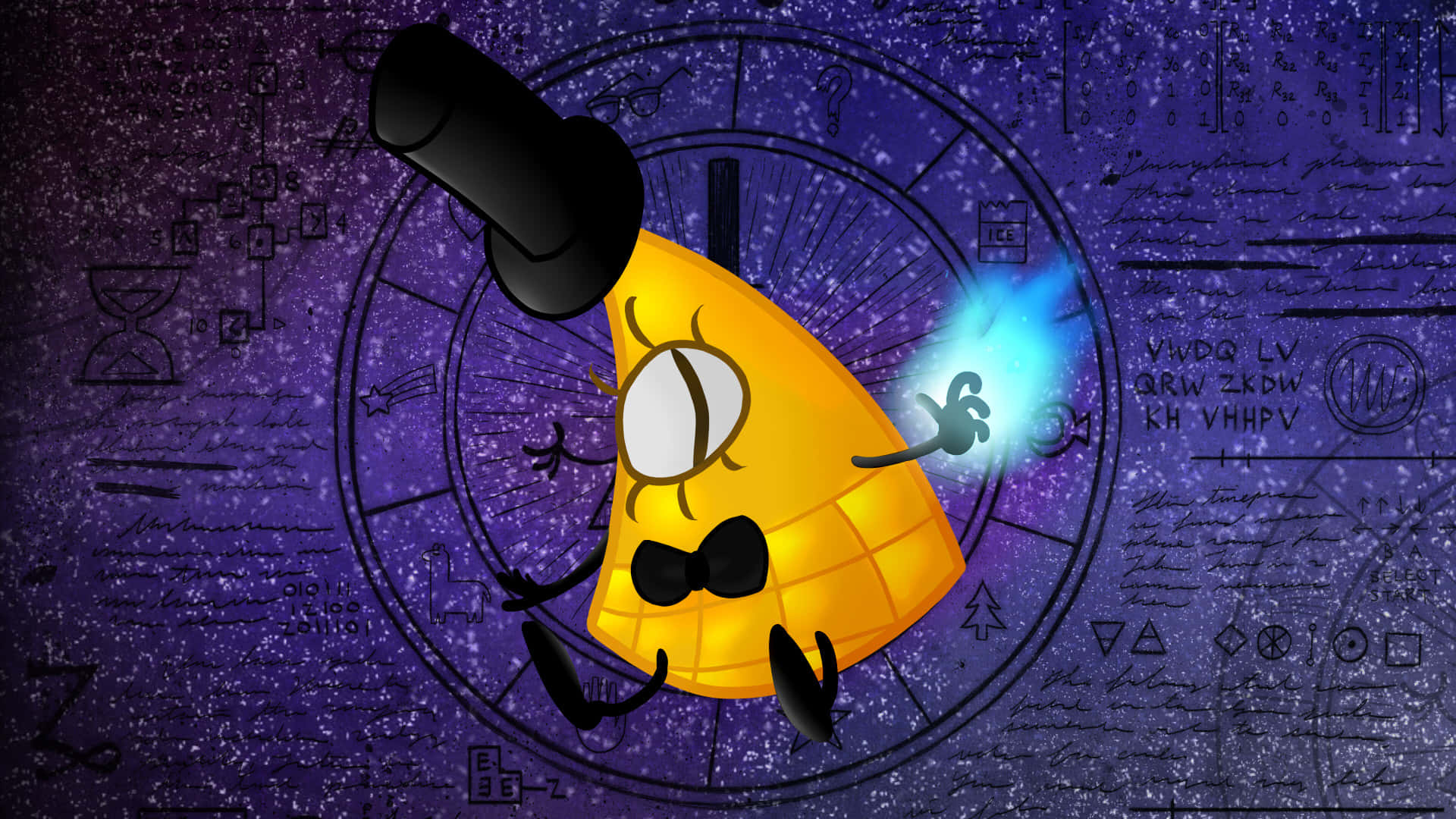 Bill Cipher, yellow triangular character, top hat, Full HD Desktop Wallpaper