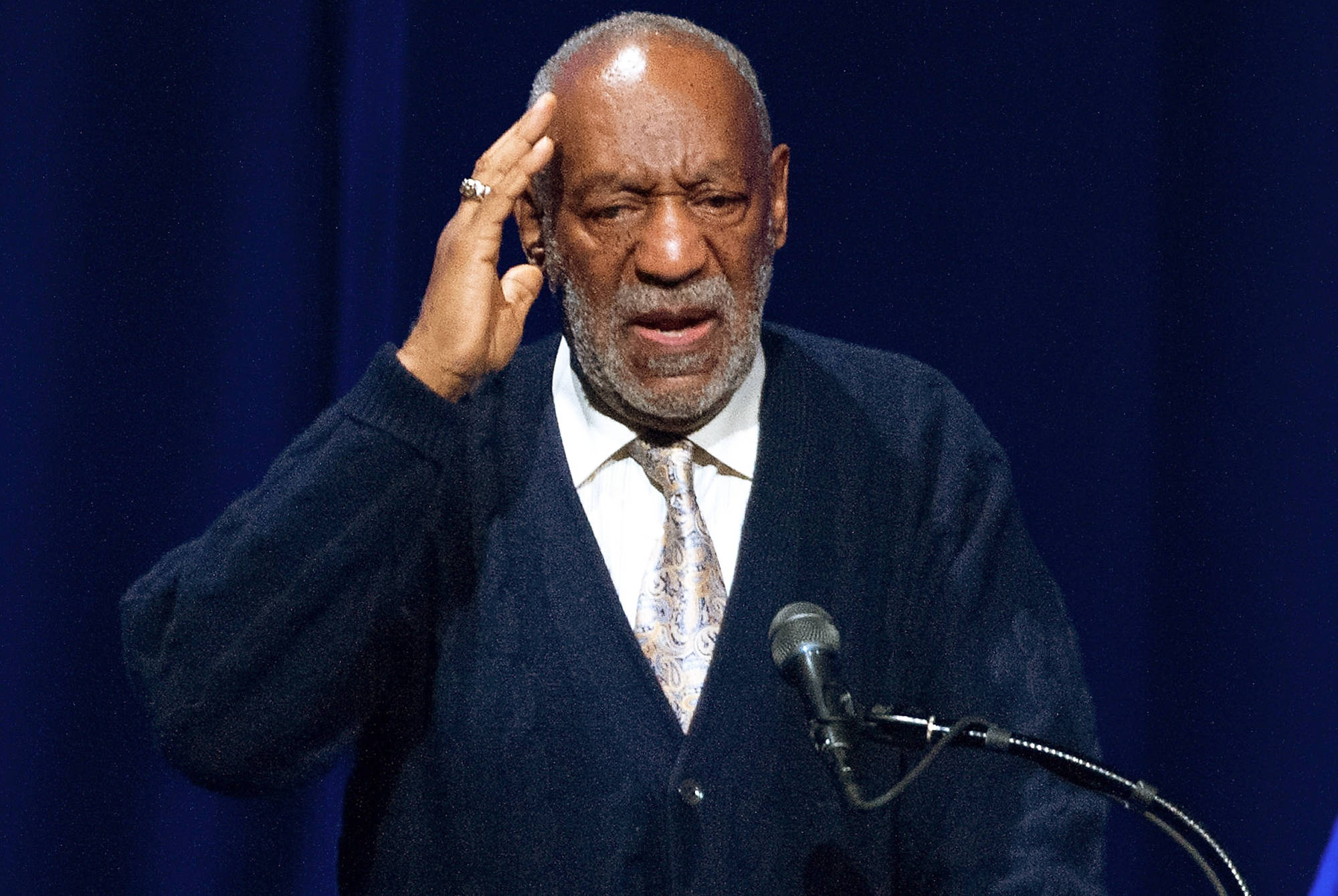 Bill Cosby, microphone, dark sweater, Full HD Desktop Wallpaper