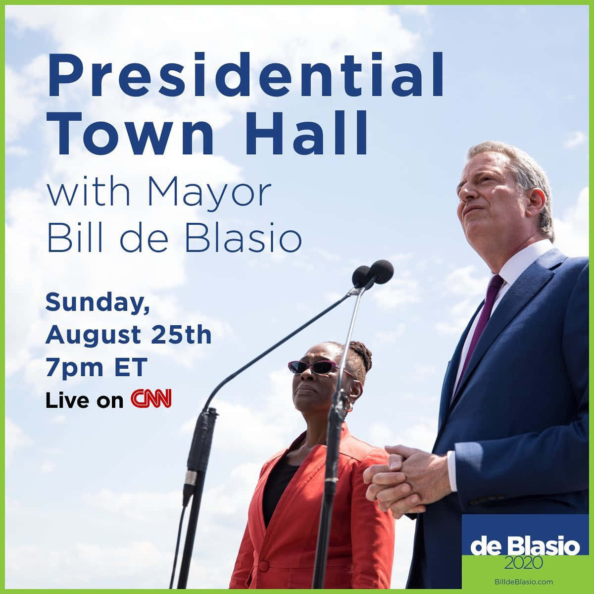 Bill De Blasio, woman in red jacket, microphones, SD Desktop Wallpaper