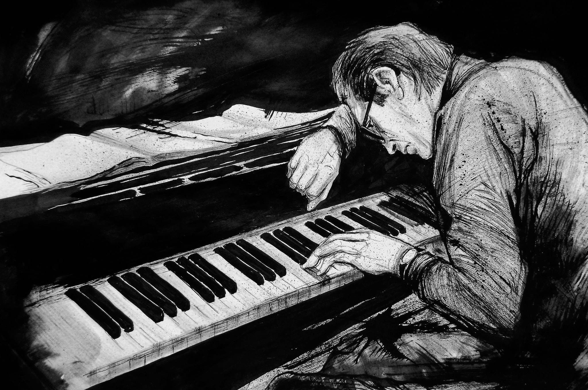 Bill Evans, piano keyboard, glasses, Full HD Desktop Wallpaper