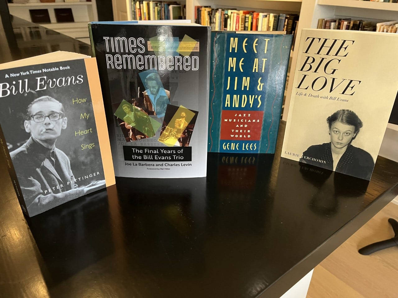 Bill Evans, jazz biography books, dark wooden table, HD Desktop Wallpaper