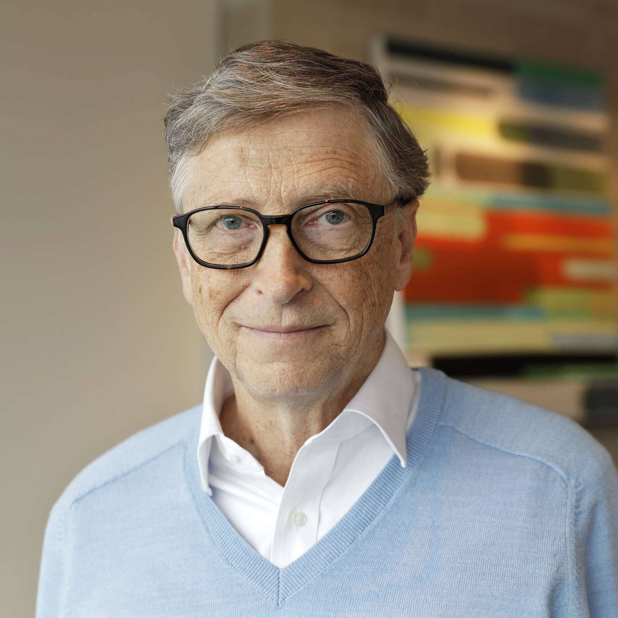Bill Gates, glasses, light blue sweater, Full HD Desktop Wallpaper