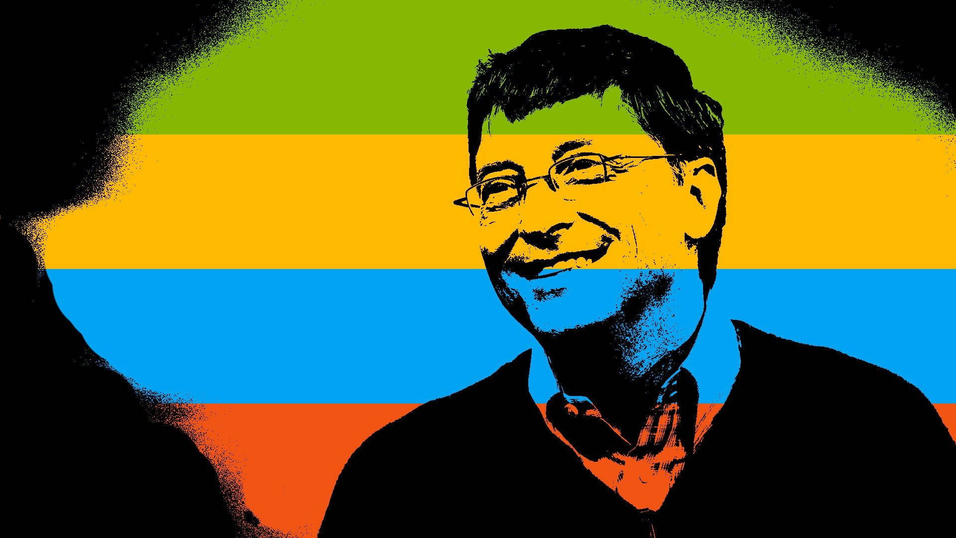 Bill Gates, green, yellow, Full HD Desktop Wallpaper