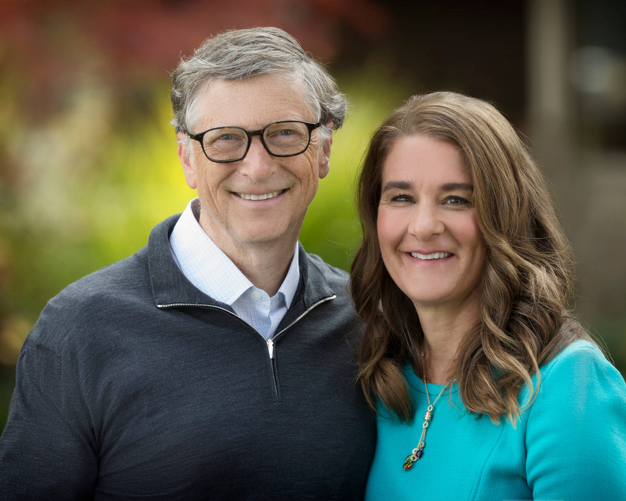 Bill Gates, his wife, autumn foliage, Full HD Desktop Wallpaper