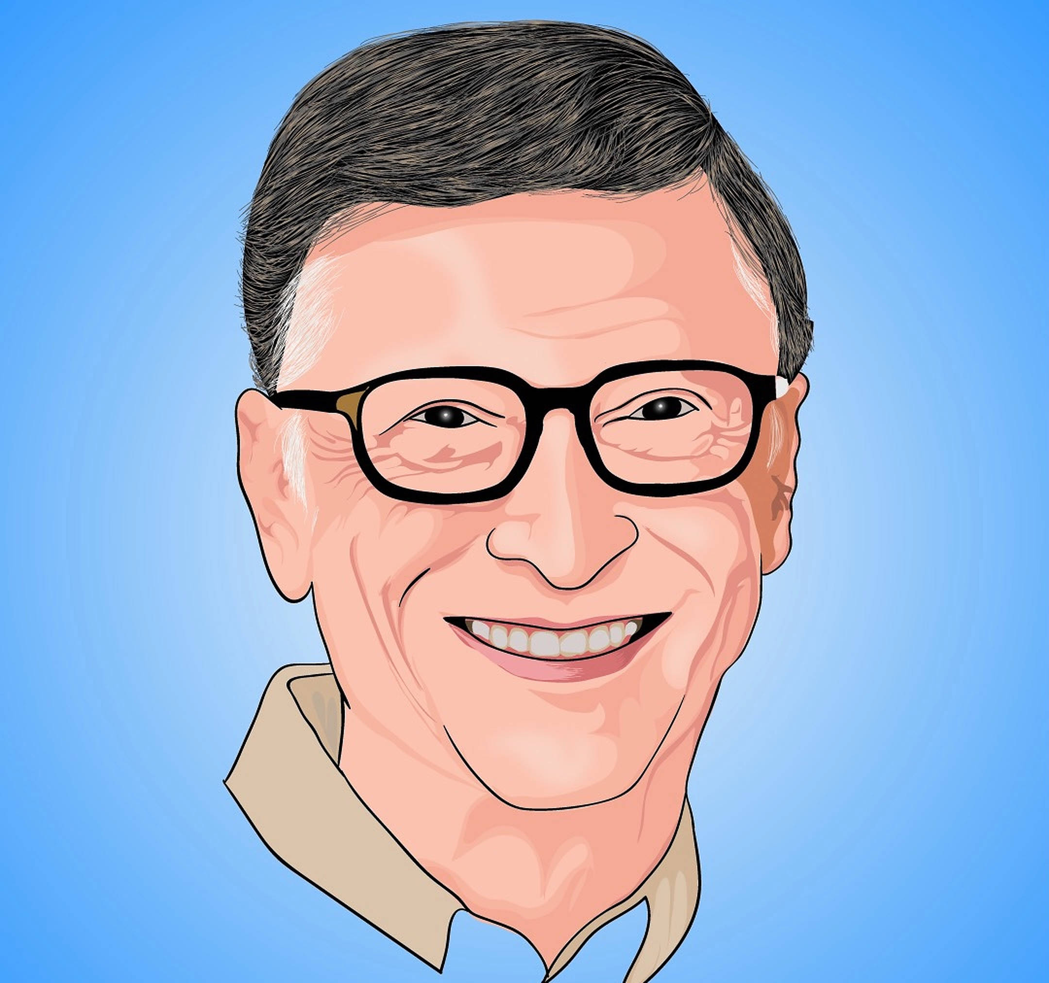 Bill Gates, cartoon portrait, smiling man, Full HD Desktop Wallpaper
