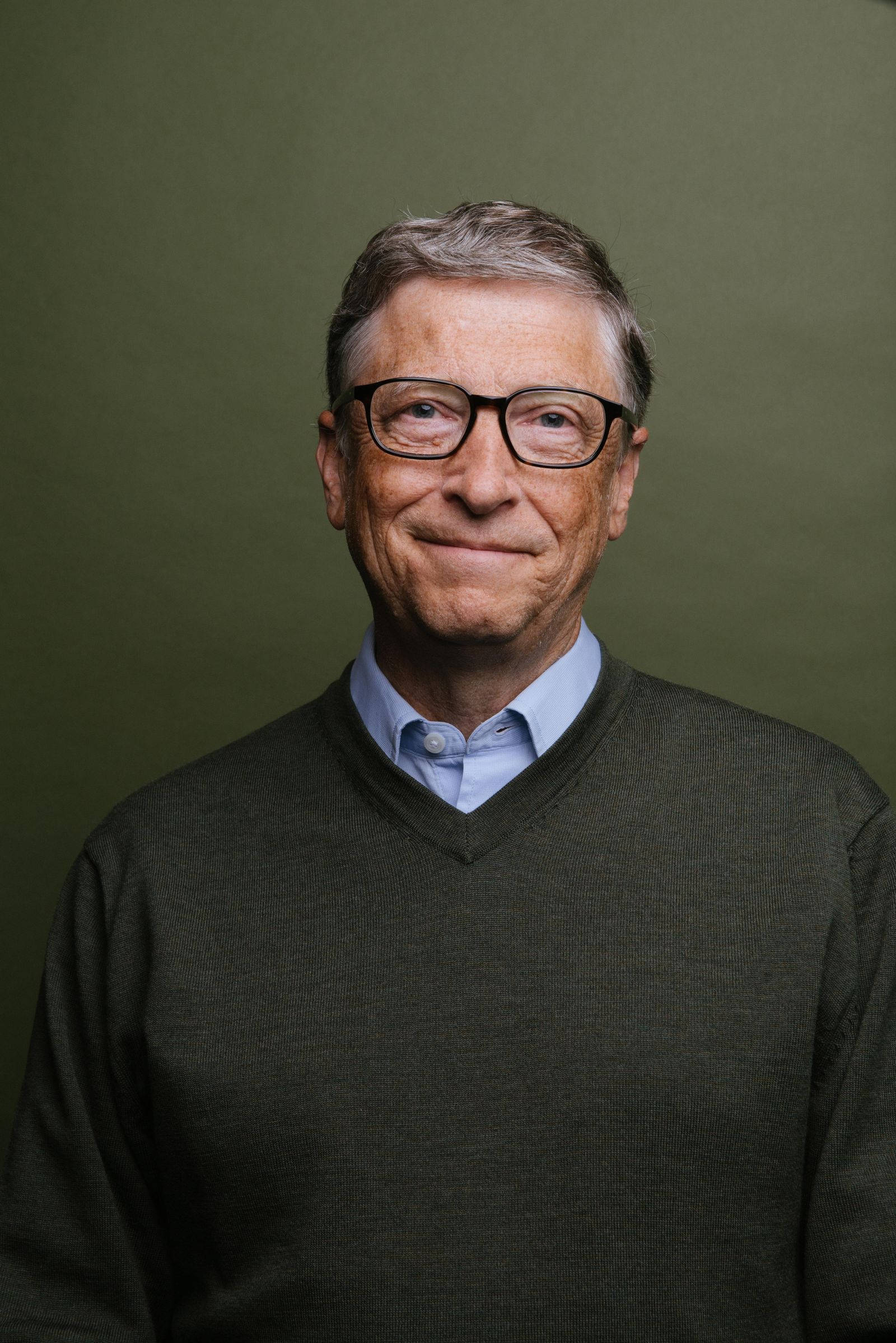 Bill Gates, dark green sweater, light blue collared shirt, Full HD Phone Wallpaper