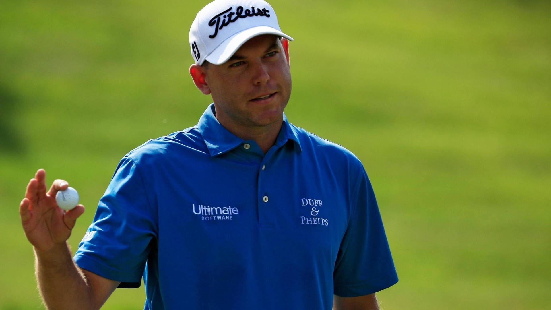Bill Haas, golf ball, blue polo shirt, Full HD Desktop Wallpaper