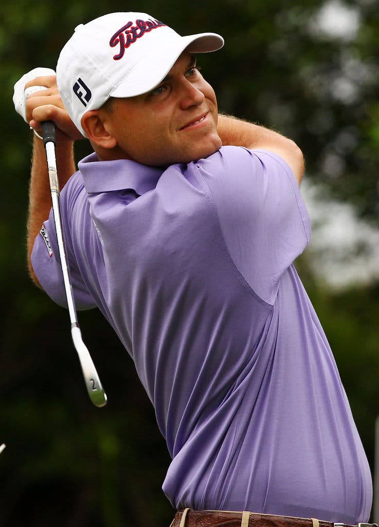 Bill Haas, purple shirt, white cap, SD Phone Wallpaper