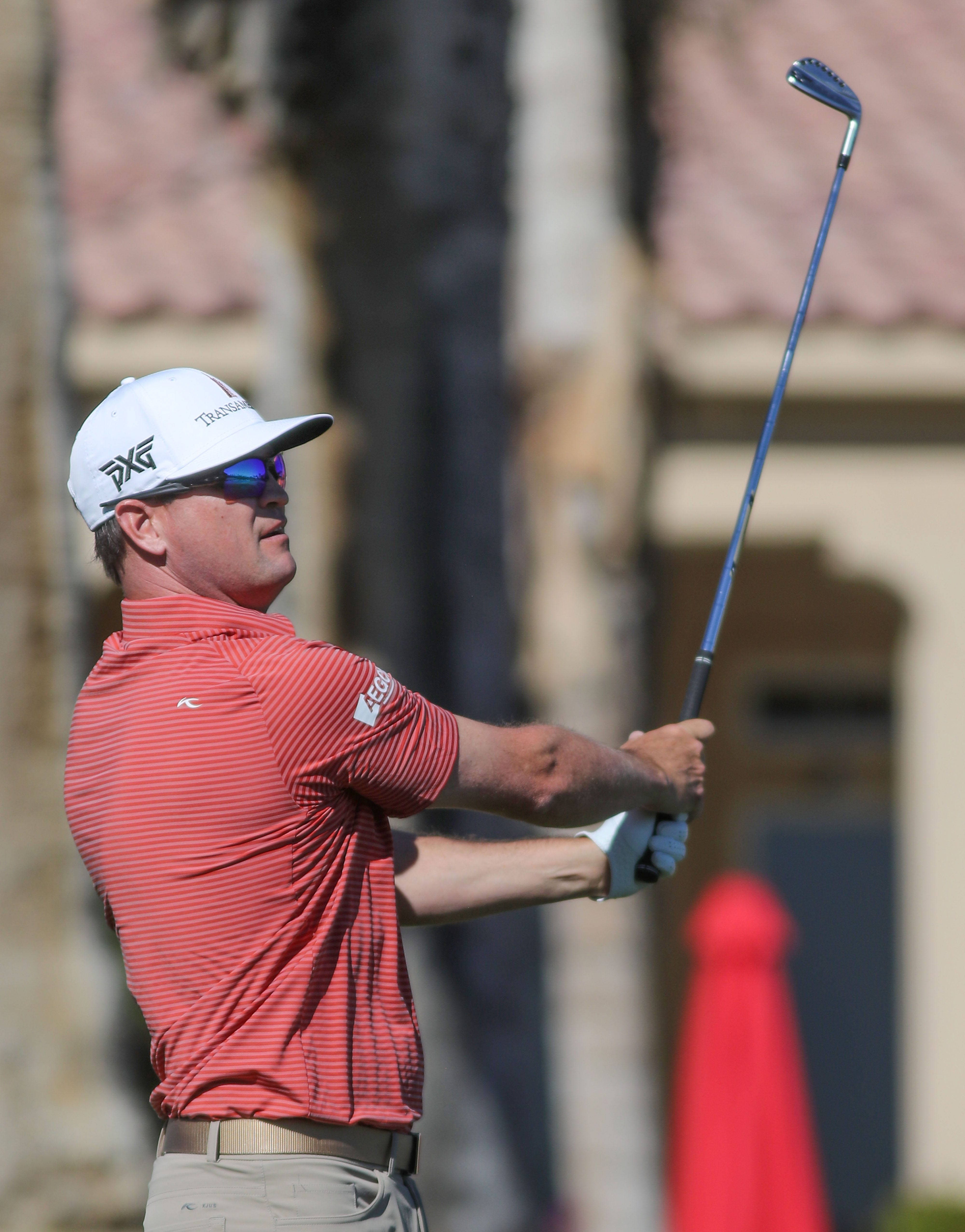 Bill Haas, red striped shirt, white cap, 4K Phone Wallpaper