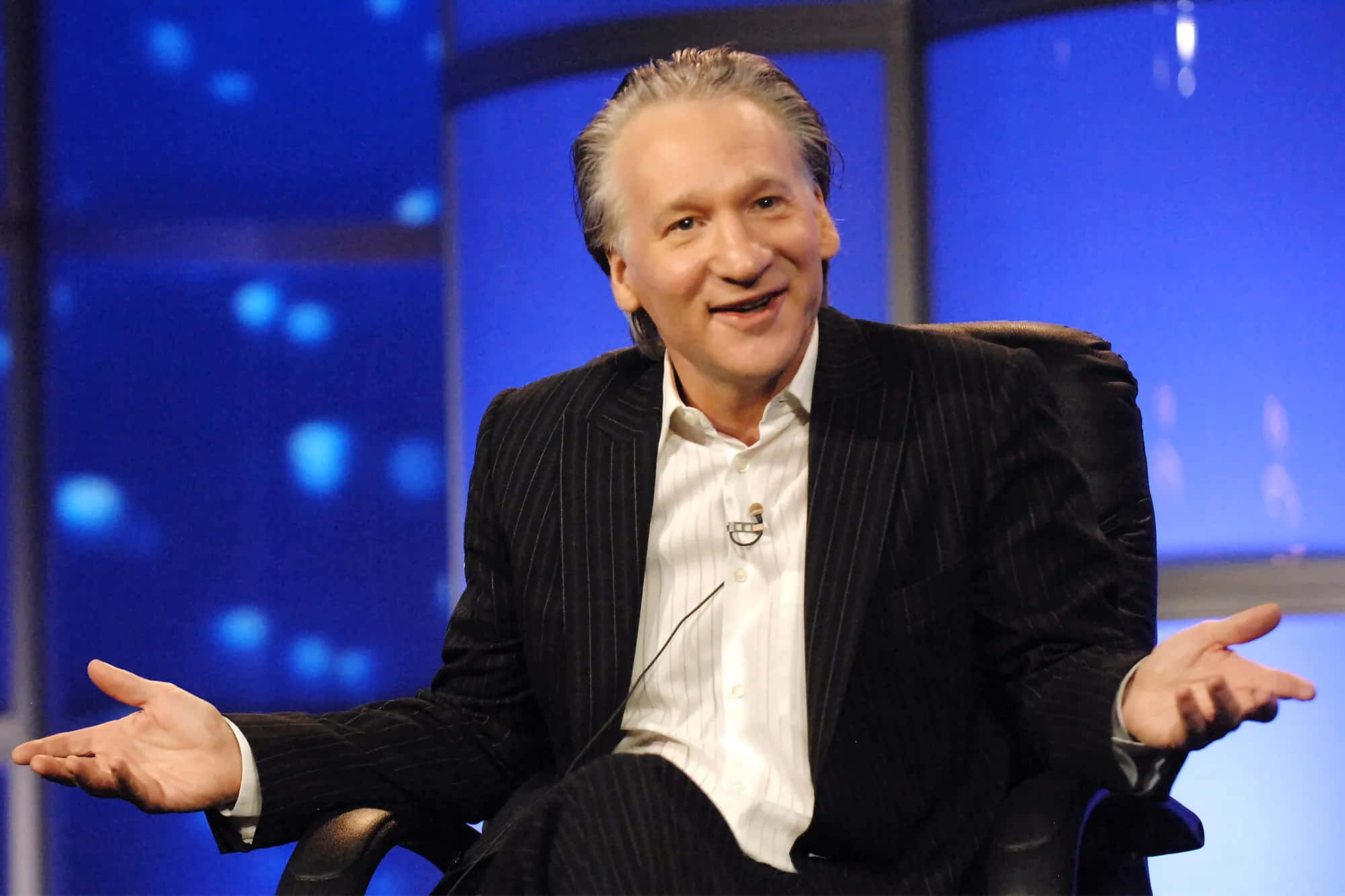 Bill Maher, pinstripe suit, studio chair, Full HD Desktop Wallpaper