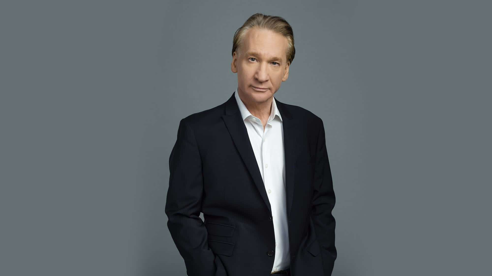 Bill Maher, black suit, white shirt, Full HD Desktop Wallpaper
