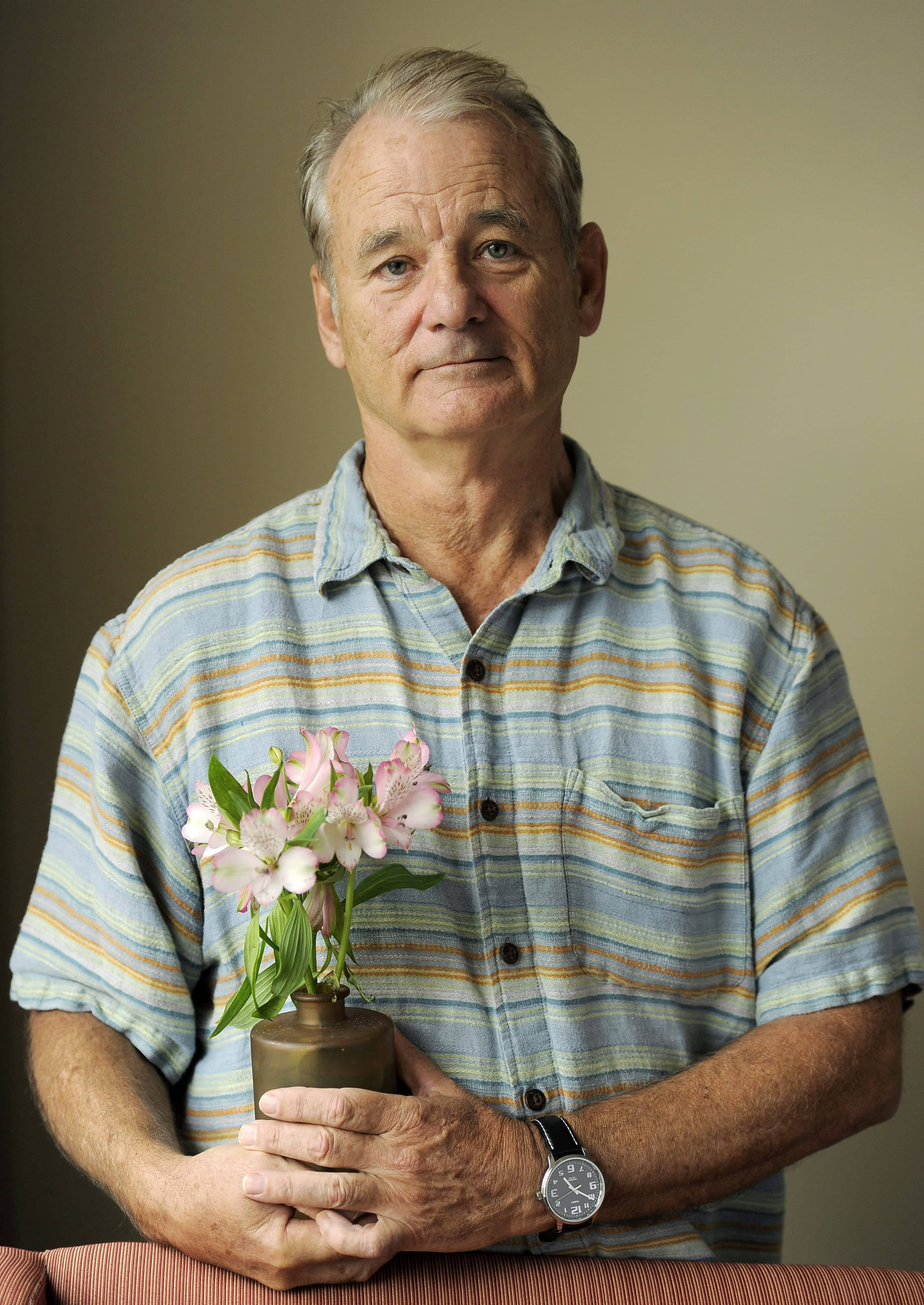 Bill Murray, striped shirt, pink flowers, 4K Phone Wallpaper