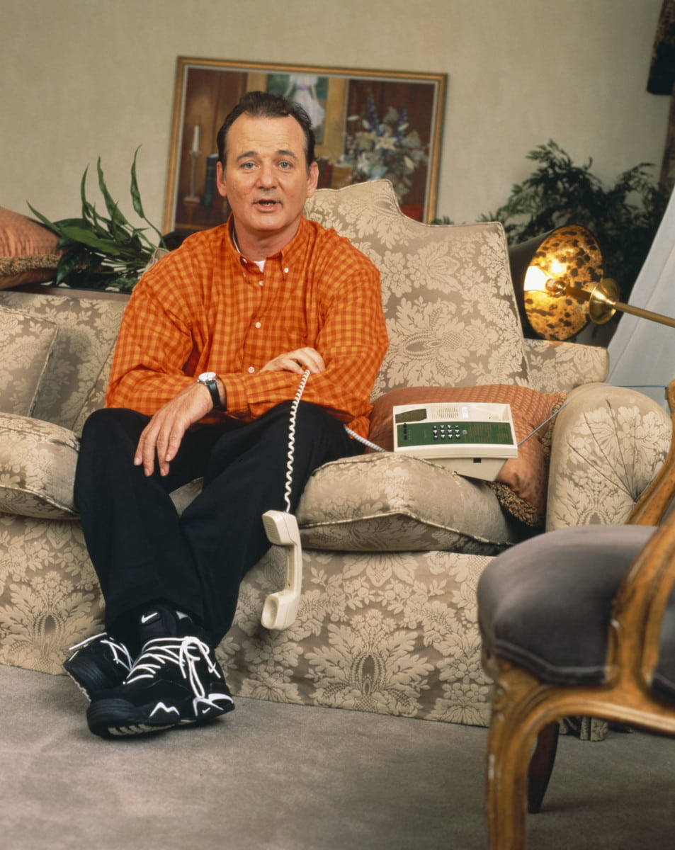 Bill Murray, orange checkered shirt, floral sofa, SD Phone Wallpaper
