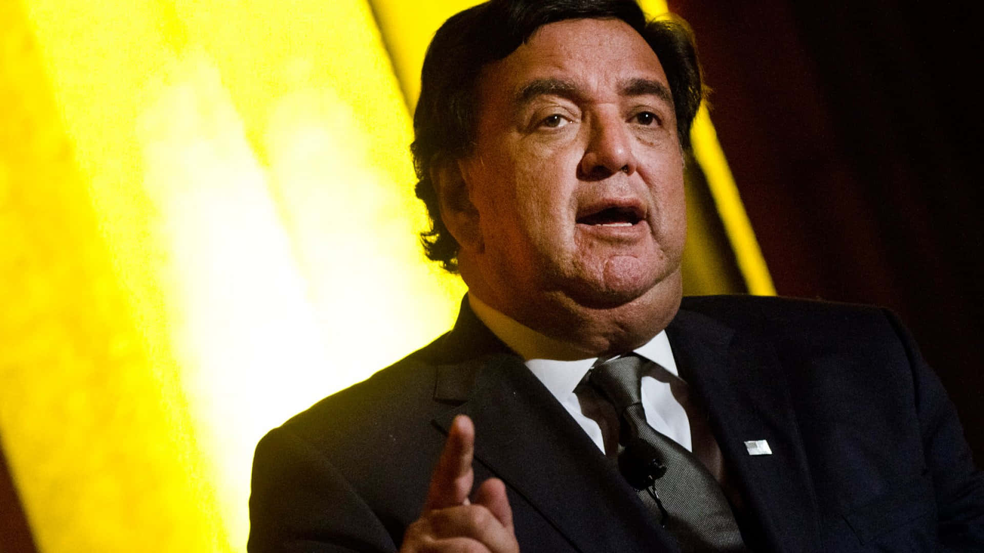 Bill Richardson, dark suit, vibrant yellow backdrop, Full HD Desktop Wallpaper