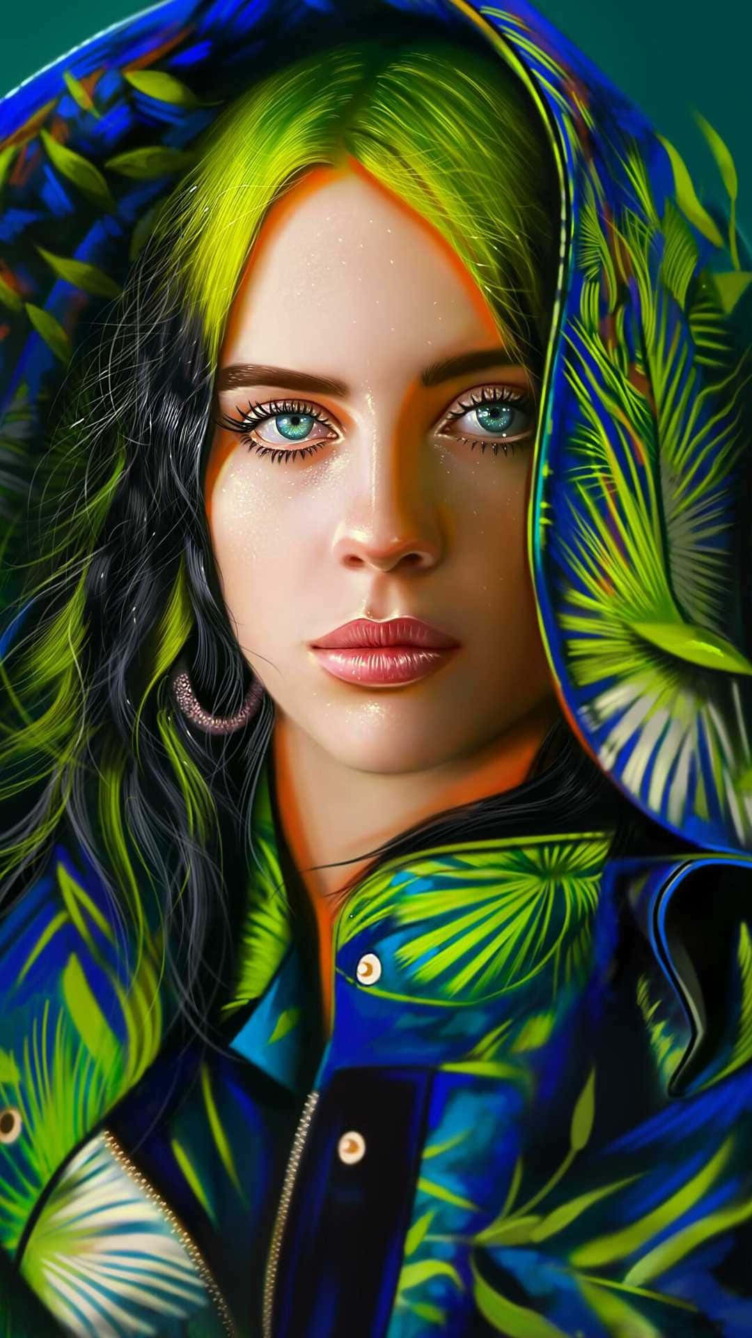 Billie Eilish, 2021, vibrant green hair, Full HD Phone Wallpaper