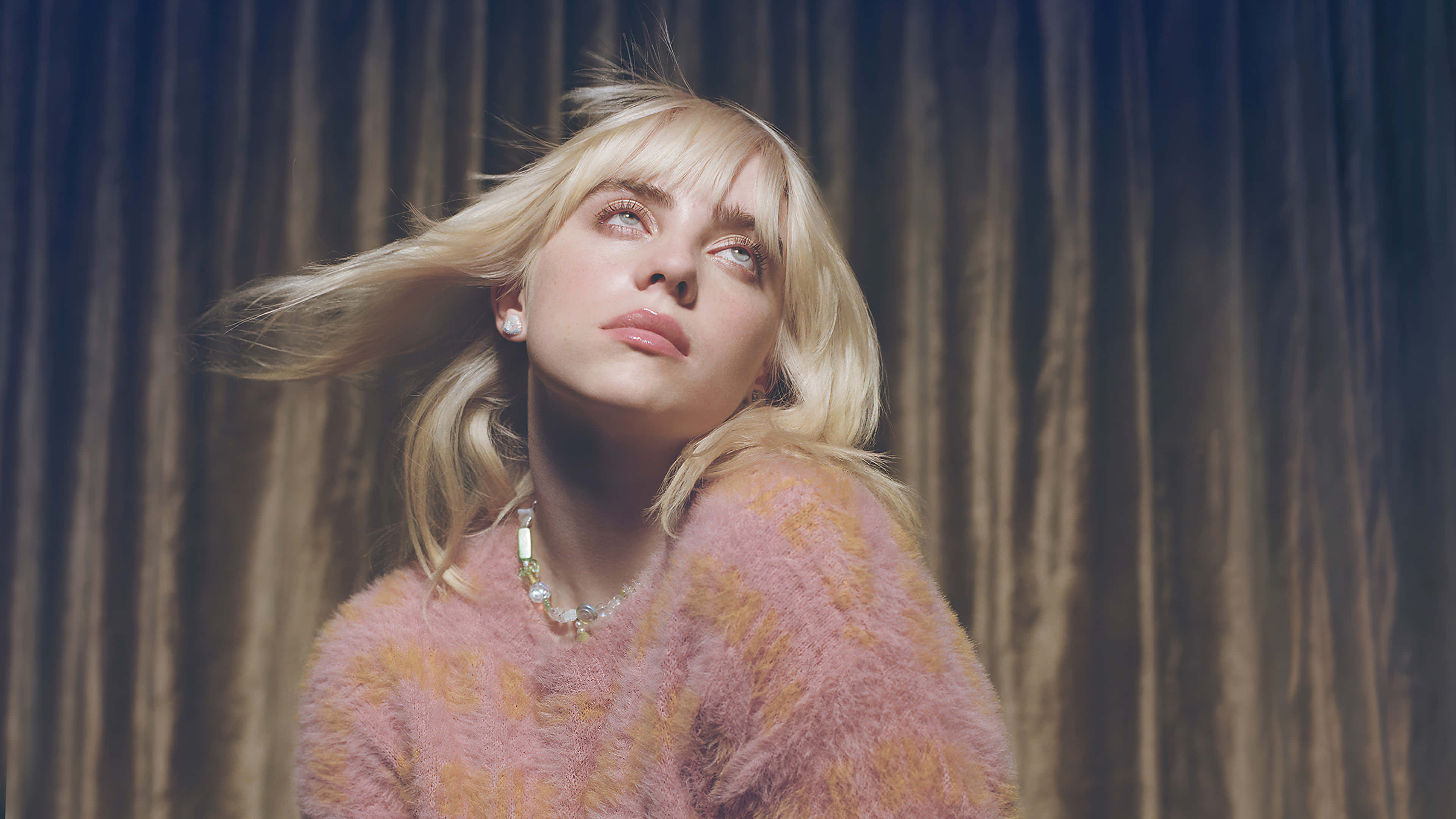 Billie Eilish, 2021, fuzzy pink sweater, 4K Desktop Wallpaper