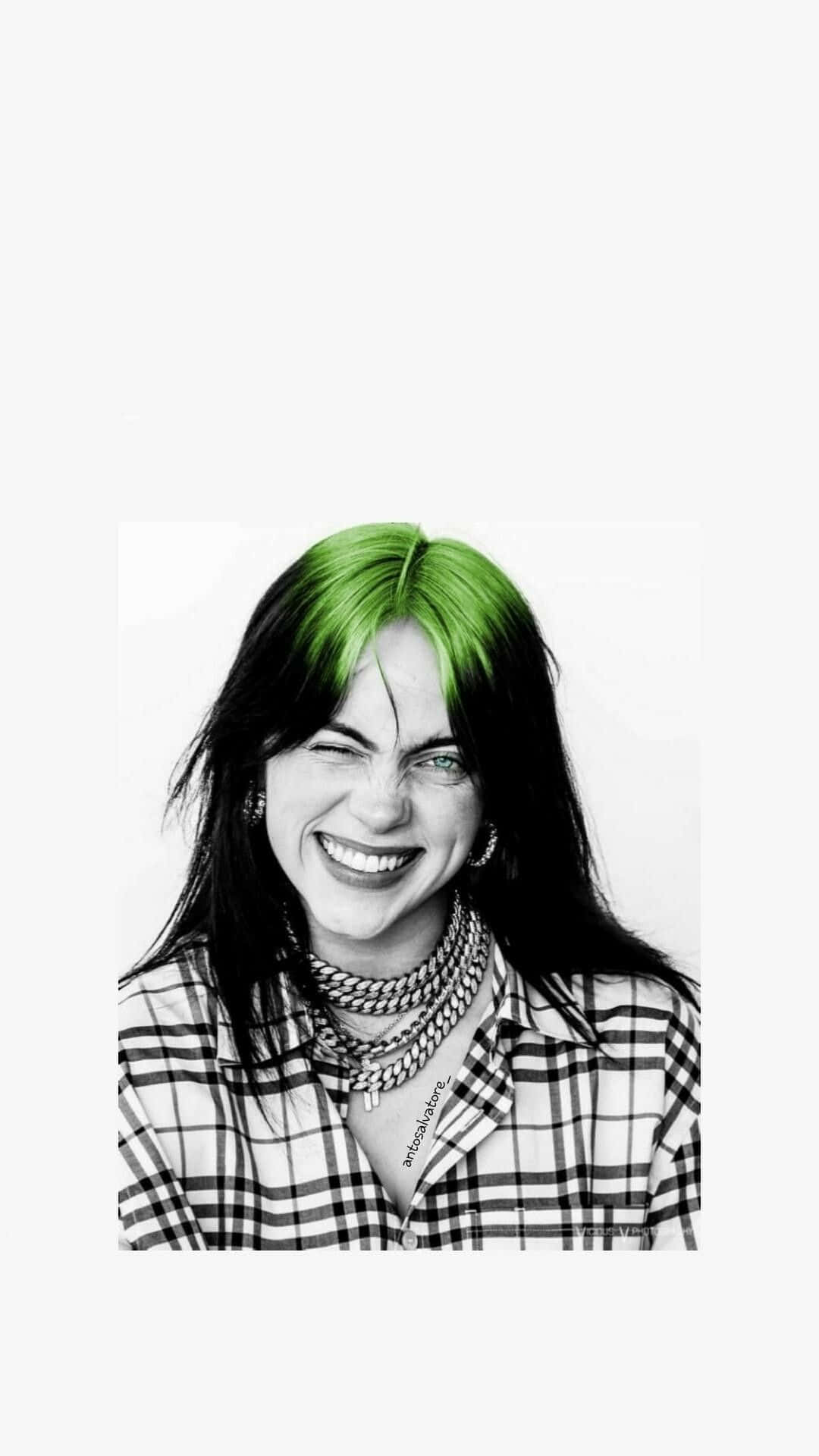 Billie Eilish, 2021, vibrant green hair, Full HD Phone Wallpaper
