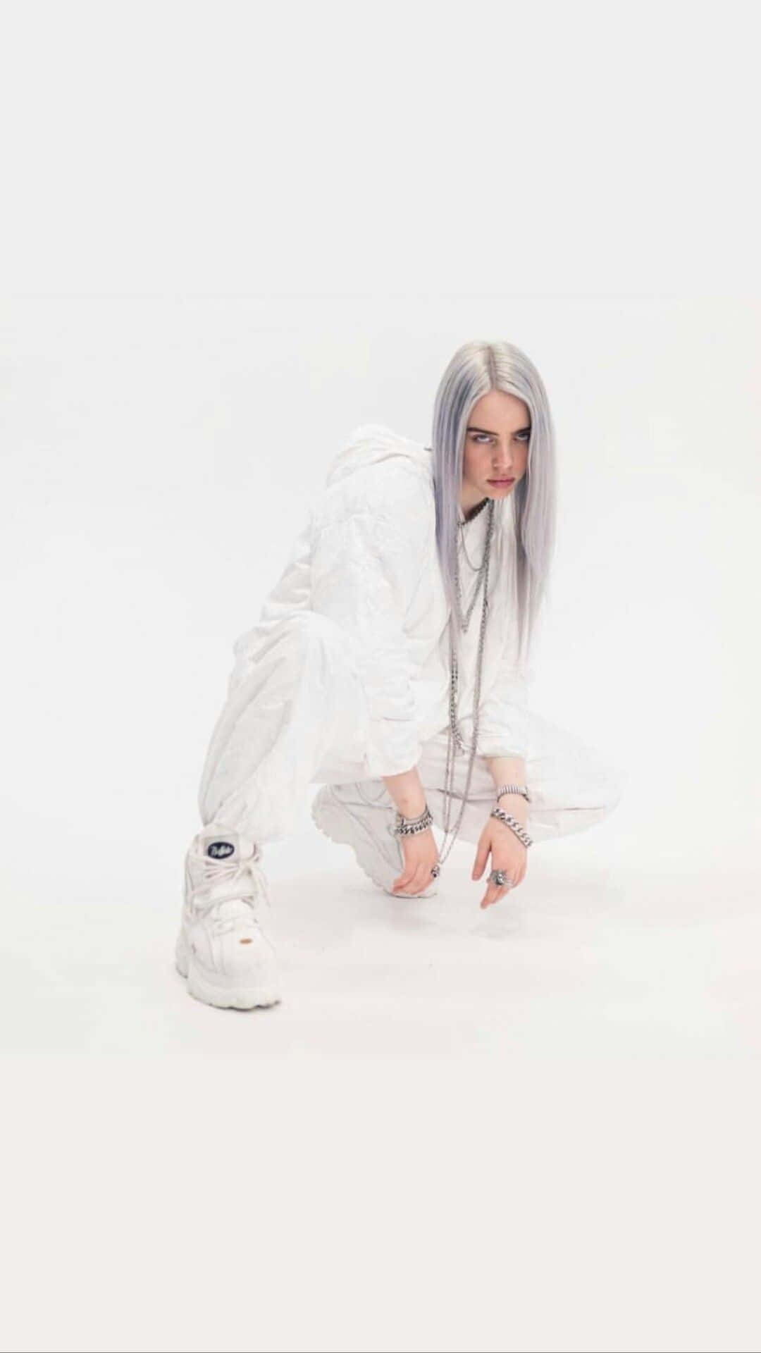 Billie Eilish 2021, silver hair, all white, Full HD Phone Wallpaper