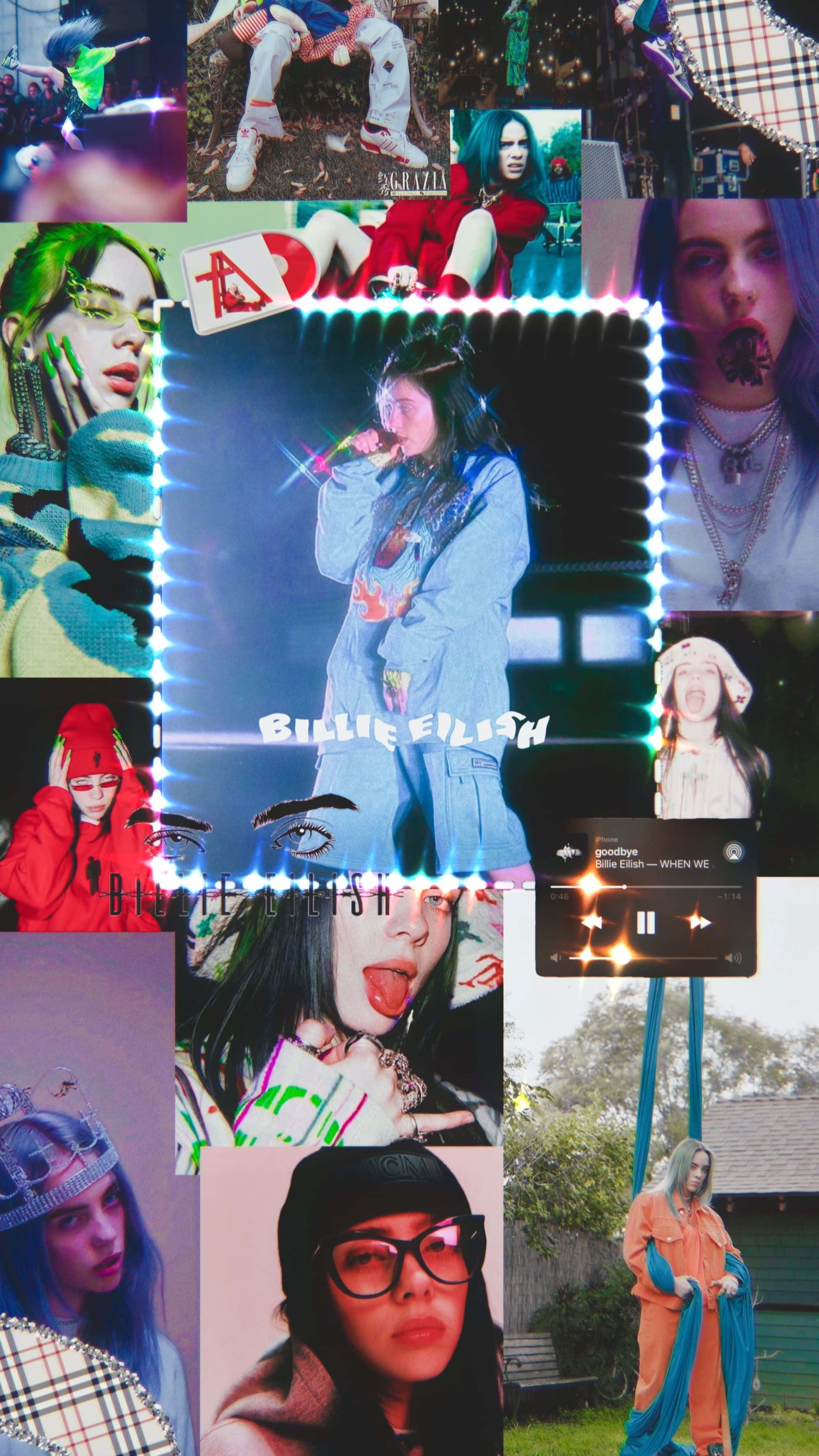 Billie Eilish, 2021, neon accents, 2K Phone Wallpaper