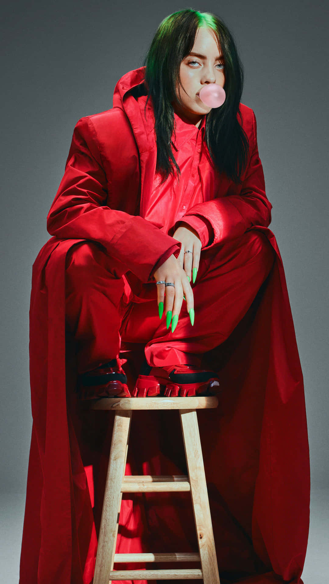 Billie Eilish, 2021, bold red outfit, Full HD Phone Wallpaper