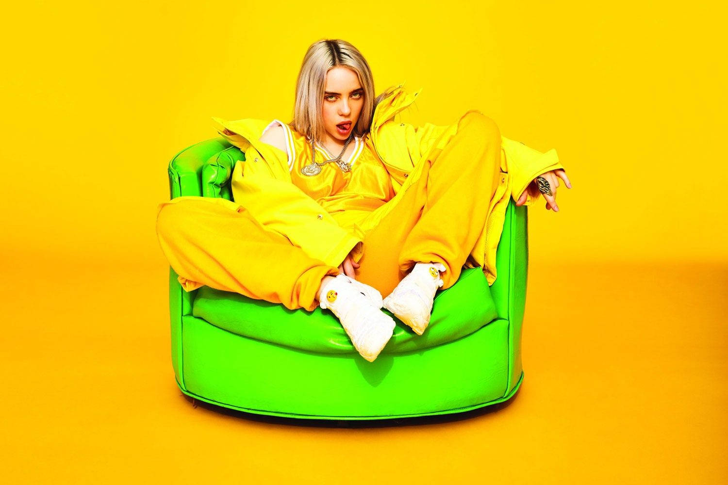 Billie Eilish, March, yellow outfit, HD Desktop Wallpaper